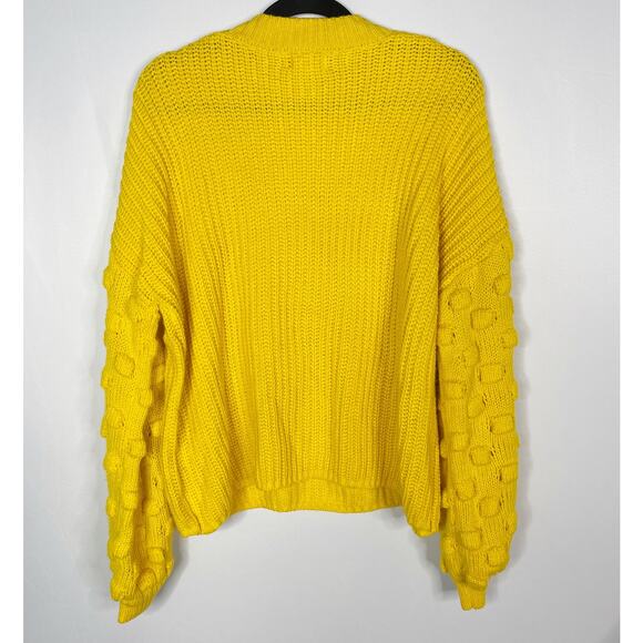 &merci Womens Small S Yellow Textured Chunky Knit Sweater Crew Neck Oversized - Picture 2 of 8